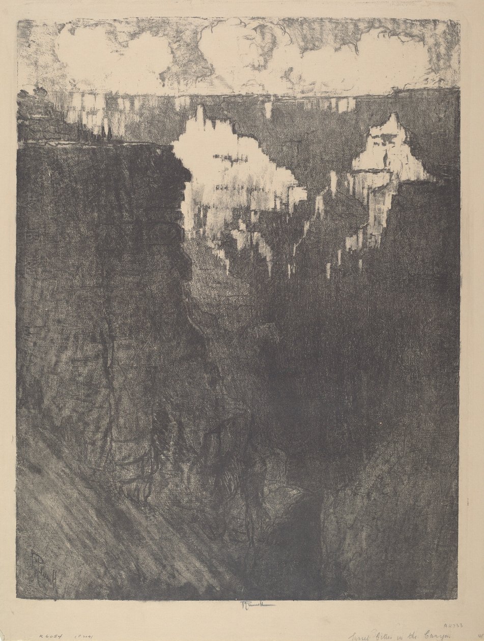 Zonsondergang steden in de canyon door Joseph Pennell