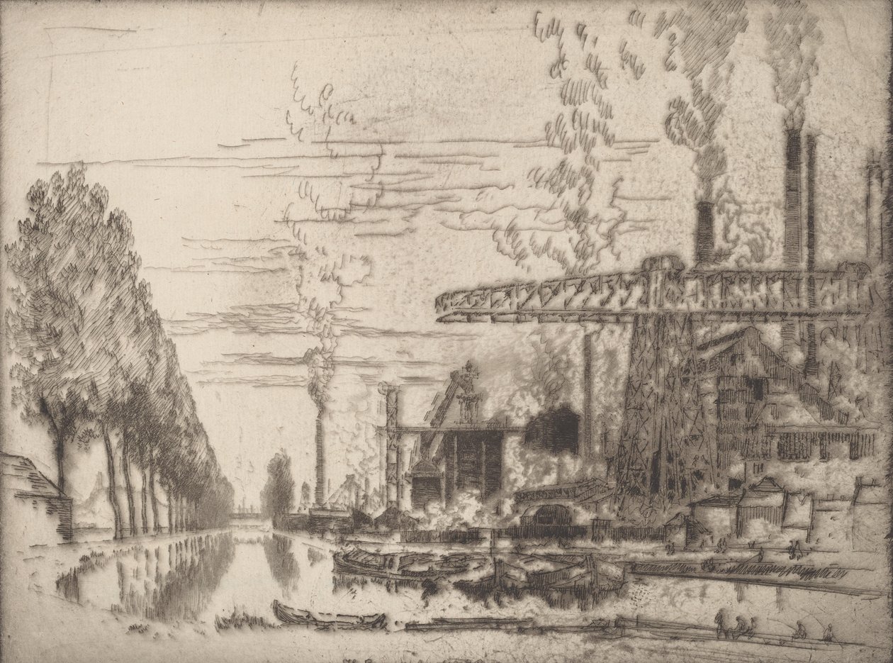 Het Brusselse Kanaal, Een Moderne Hobbema, 1910 door Joseph Pennell