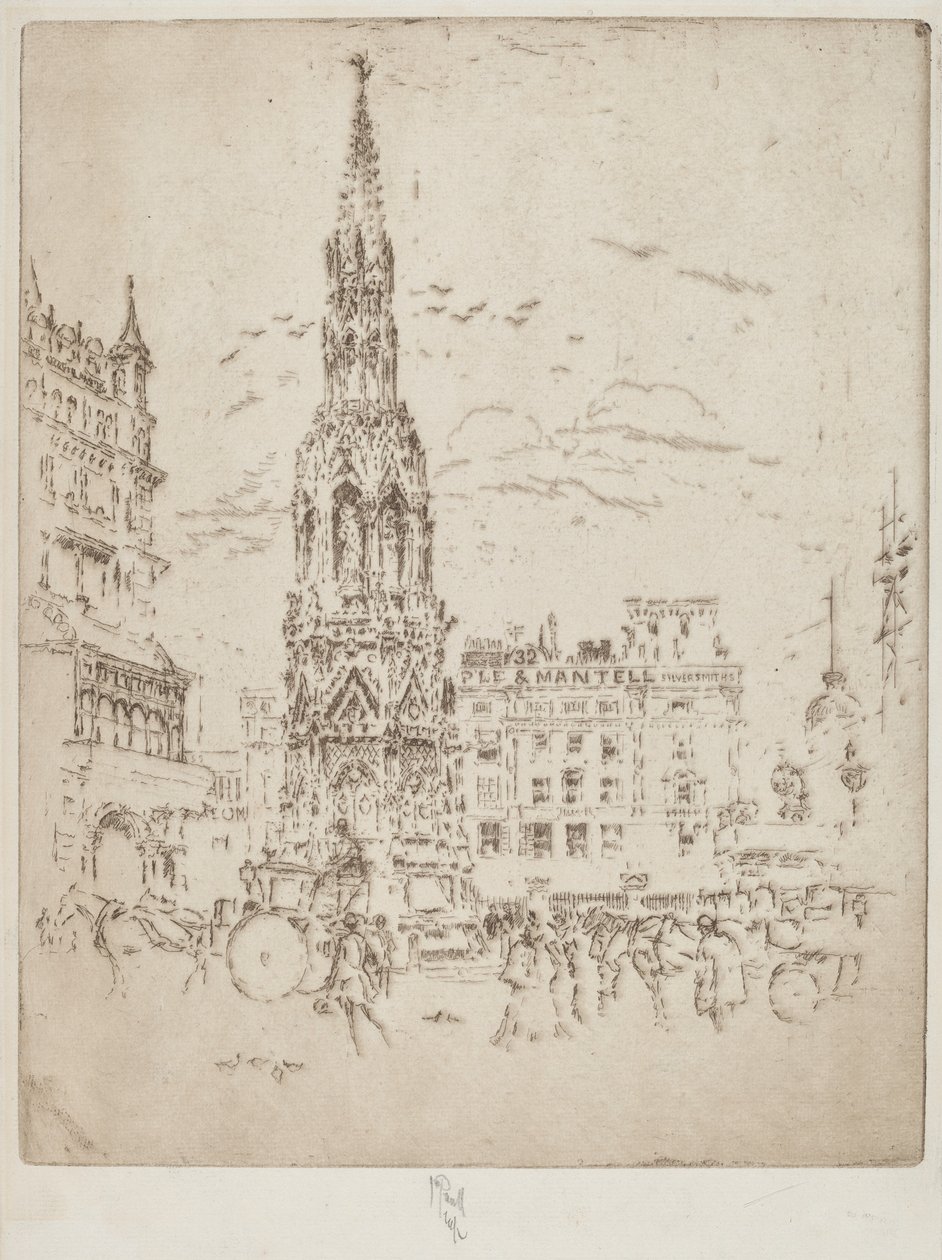 Het Elinor Kruis, voor Charing Cross Station door Joseph Pennell