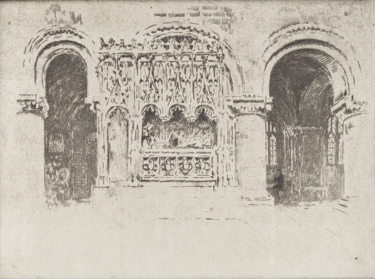 Het Graf van de Stichter, Kerk van Sint Bartholomeus de Grote door Joseph Pennell