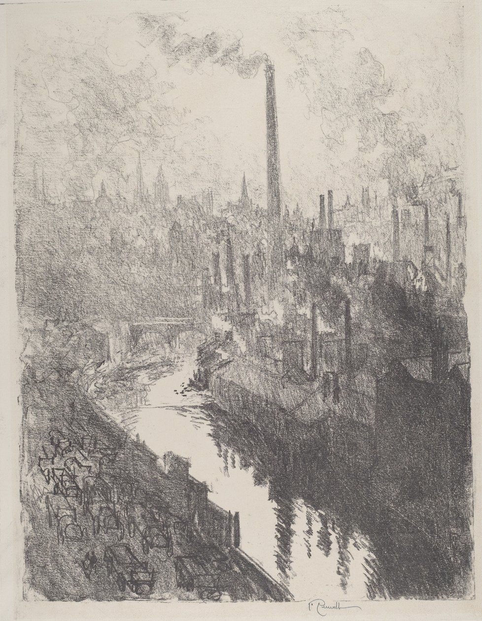 De Grote Schoorsteen, het Motorpark door Joseph Pennell