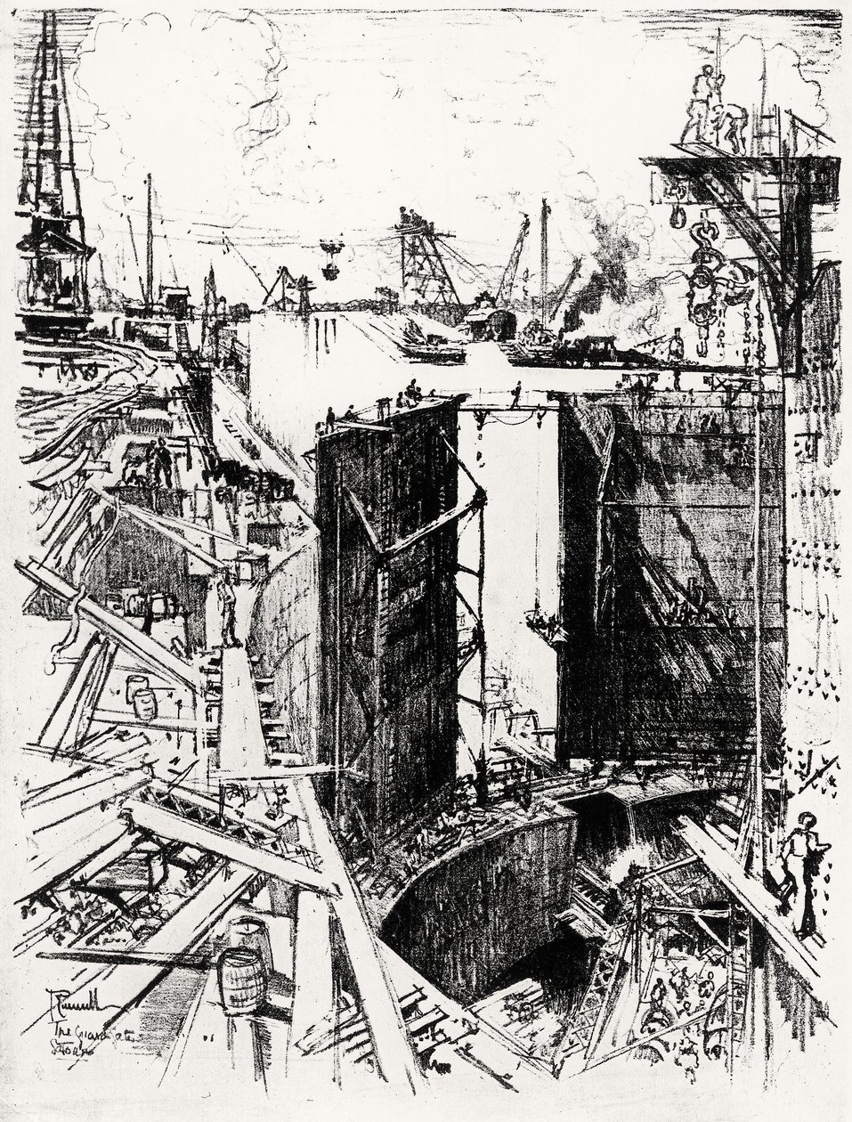 De Sluispoort bij Gatun, plaat V uit Het Panamakanaal door Joseph Pennell, 1912 door Joseph Pennell
