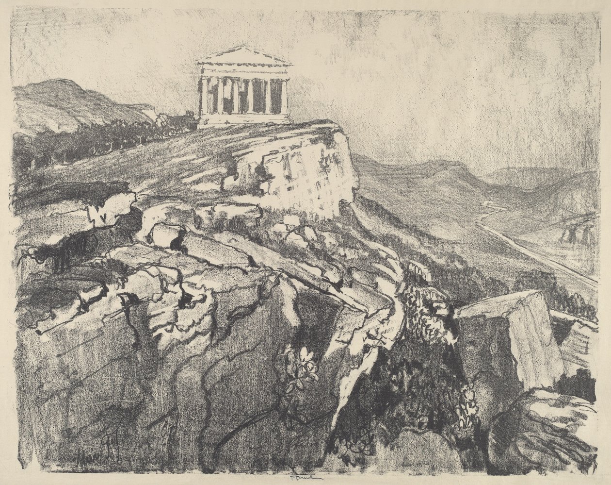 De Tempel van Concord op de Muur, Girgenti, 1913 door Joseph Pennell