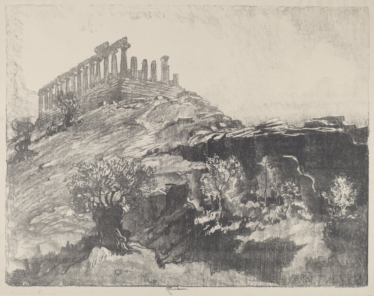 De Tempel van Concord op de Muur, Girgenti, 1913 door Joseph Pennell