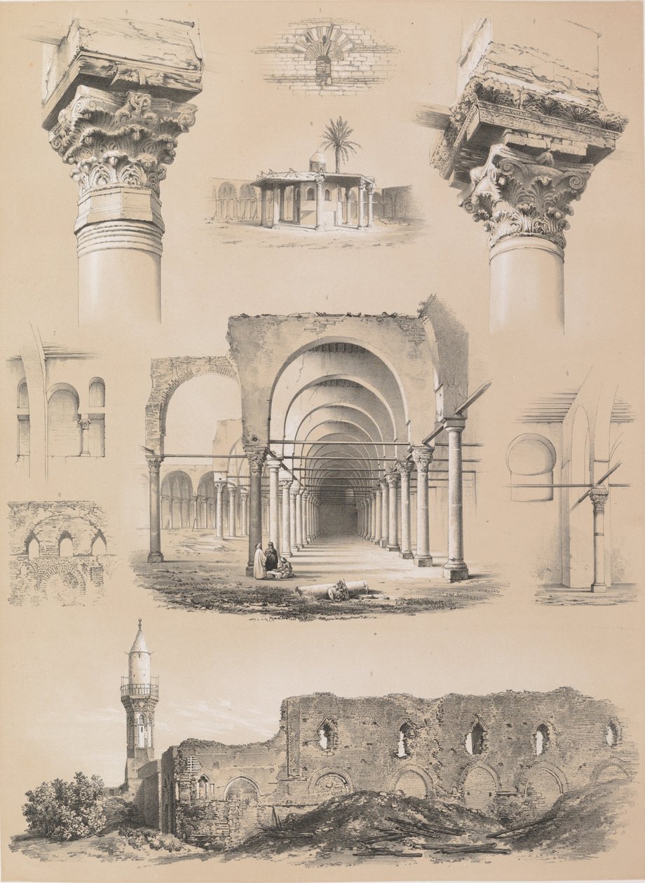 Details, moskee van Amrou, in Caïro, 1843 door Joseph Philibert Girault De Prangey