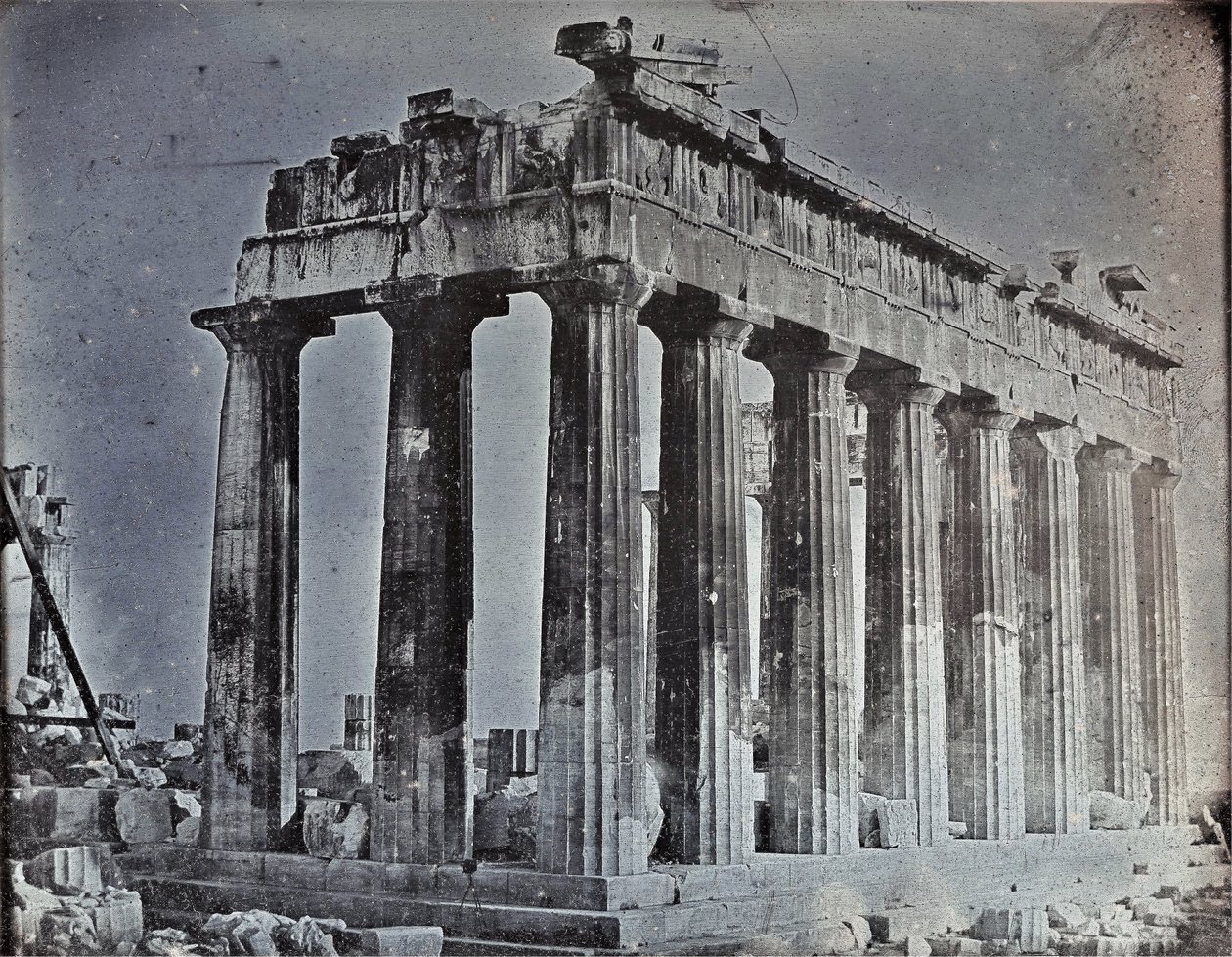 Gevel en noordelijke zuilengalerij van het Parthenon op de Akropolis, Athene door Joseph Philibert Girault De Prangey