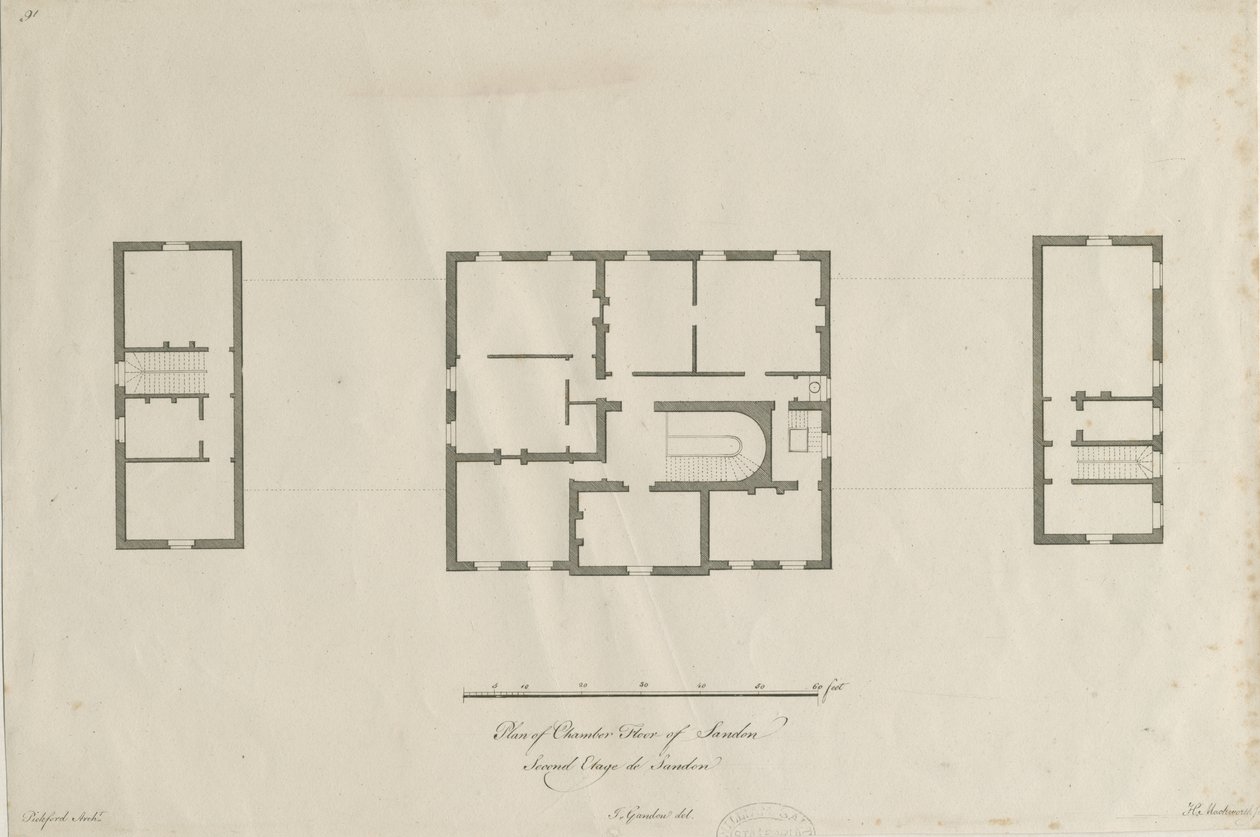 Sandon Hall - Plan van de kamer verdieping door Joseph Pickford