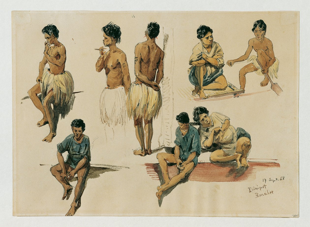 Inboorlingen van het eiland Puinipet (Ponape), Caroline-eilanden door Joseph Selleny
