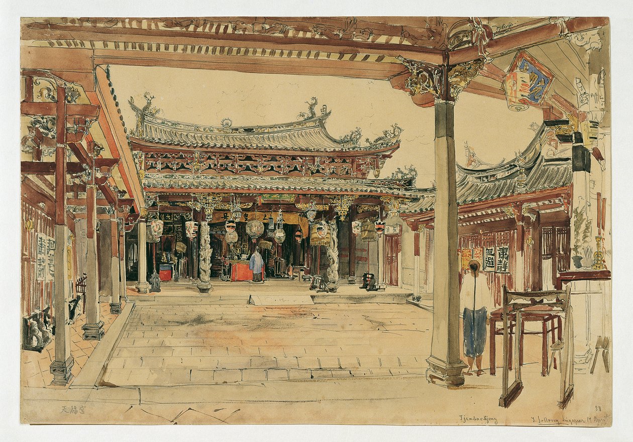 Binnenplaats van een Chinese tempel in Singapore door Joseph Selleny