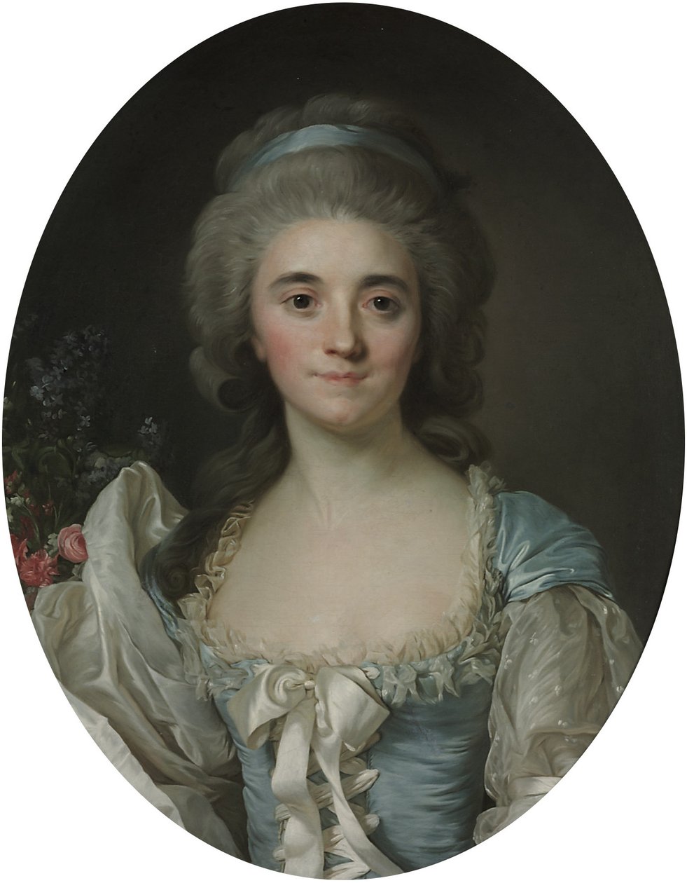 Portret van Comtesse de Provence (1753-1810), halflang, in een turquoise jurk met wit kant en lint door Joseph Siffred Duplessis