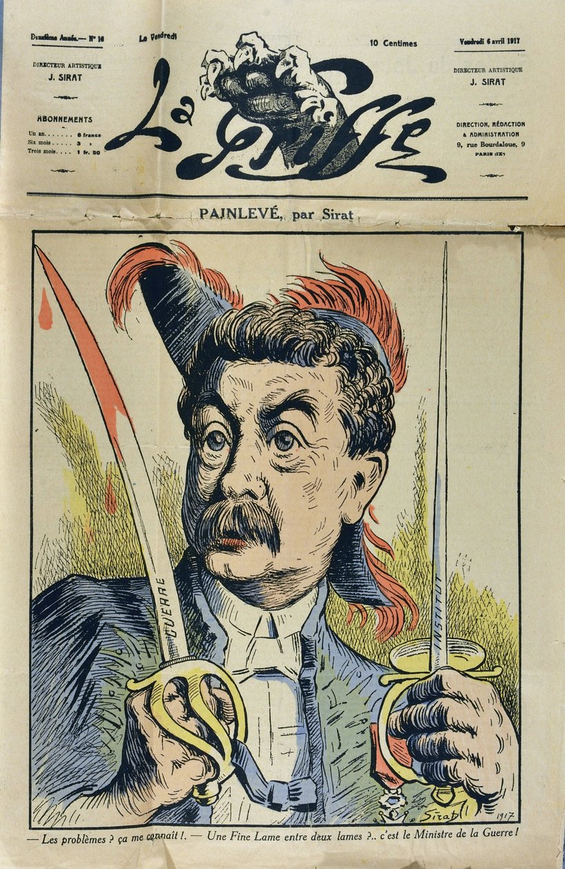 Portret van de Franse wiskundige en politicus Paul Painlevé (1863-1933) karikatuur door Sirat in 