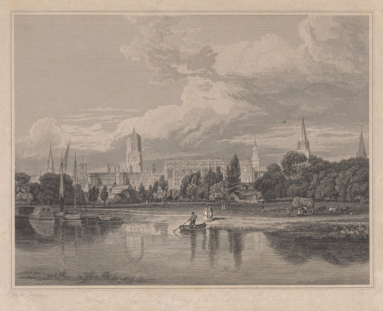 Zuidelijk uitzicht op Christ Church, enz. vanuit de weiden... door Joseph Skelton