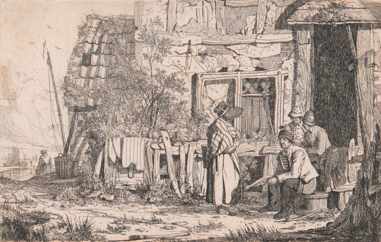 Cottage met Mensen door Joseph Stannard