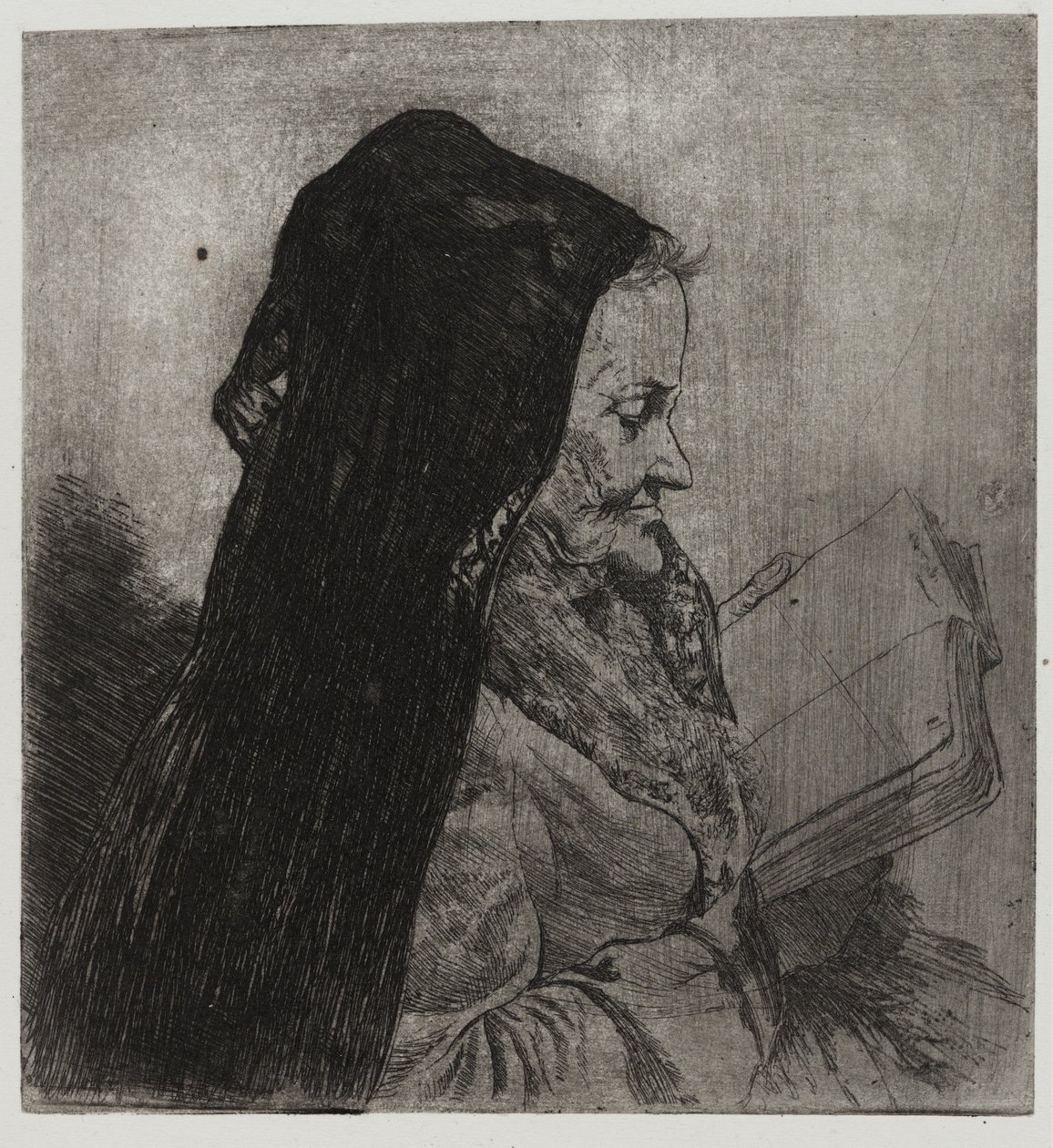 Oude vrouw die leest, gedrukt door Sigmund Abeles en Edmond Casarella door Joseph Stella