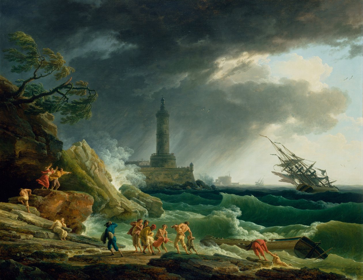 Een storm aan de Middellandse Zeekust door Joseph Vernet