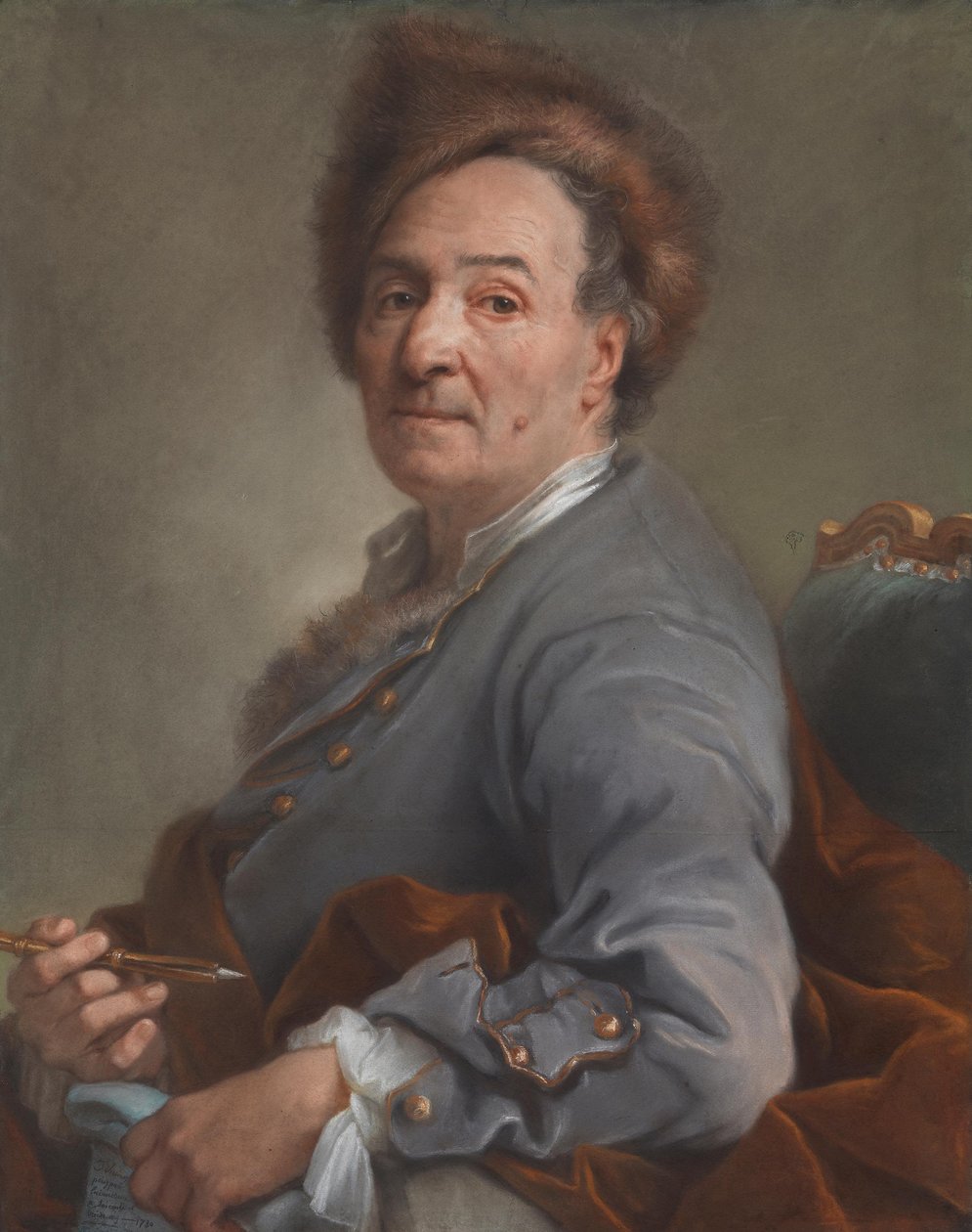 Zelfportret met bontmuts door Joseph Vivien