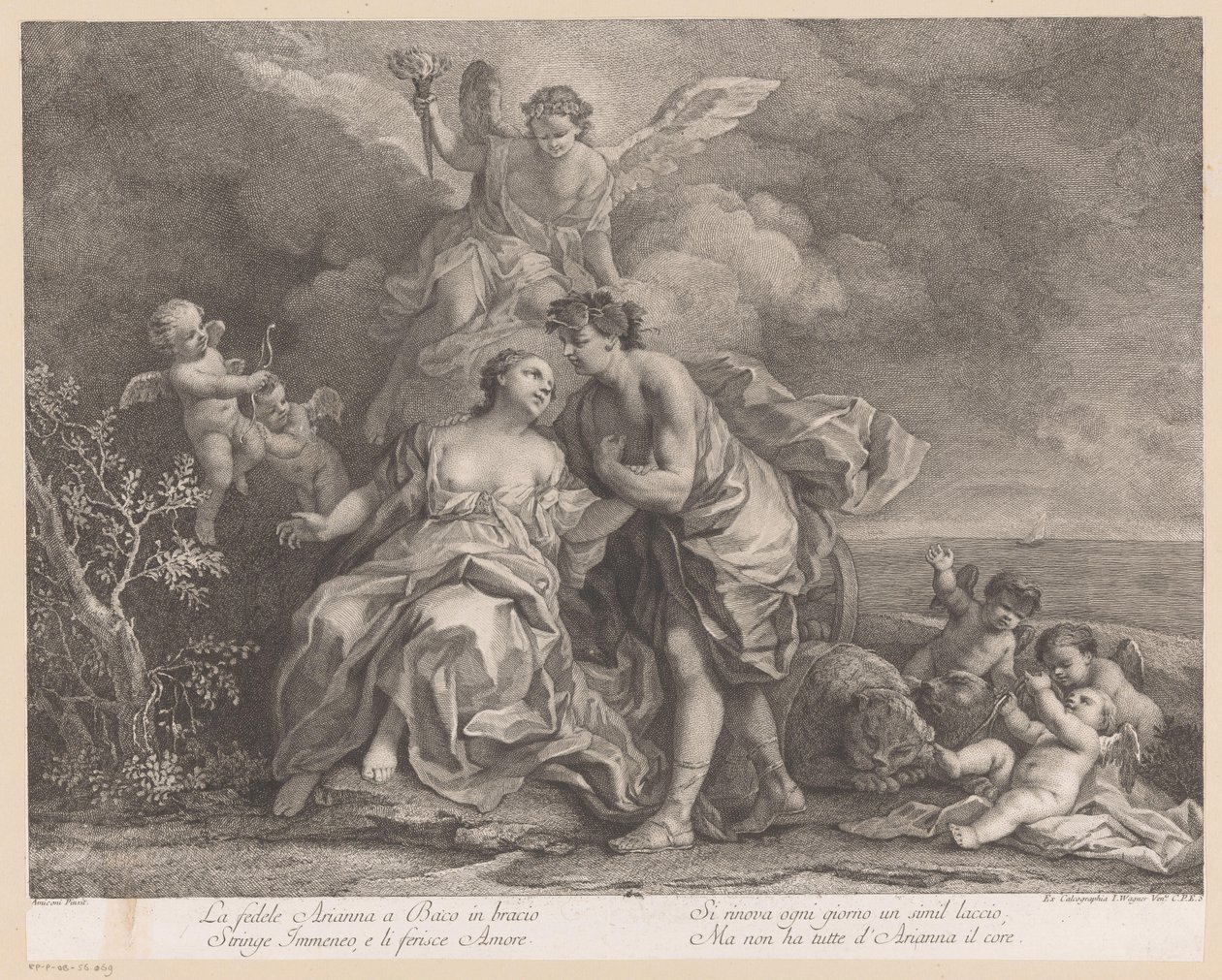 Bacchus en Ariadne op het eiland Naxos door Joseph Wagner (possibly)