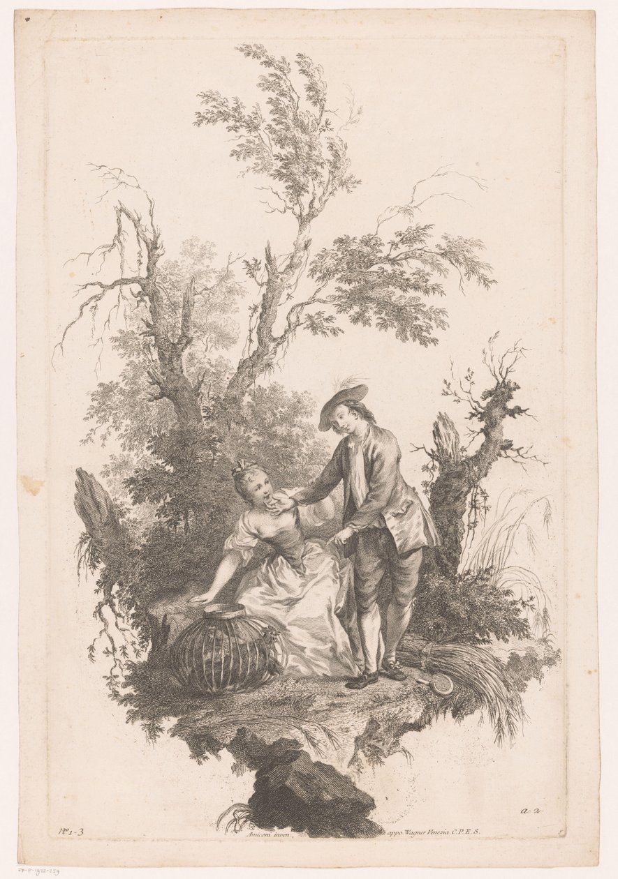 Man en vrouw met een korf met gevogelte door Joseph Wagner (possibly)