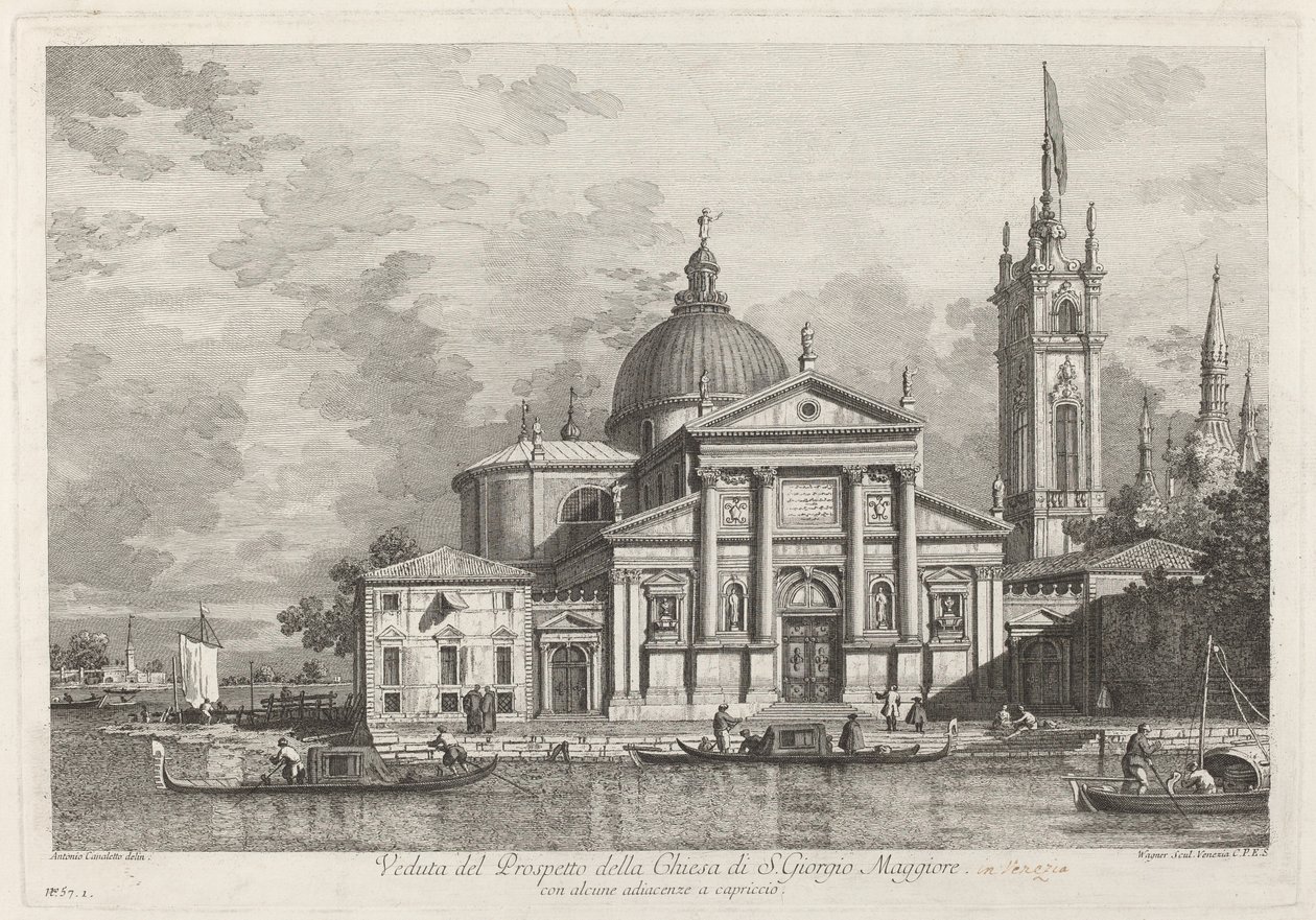 Gezicht op de voorgevel van de kerk van S. Giorgio Maggiore door Joseph Wagner after Canaletto