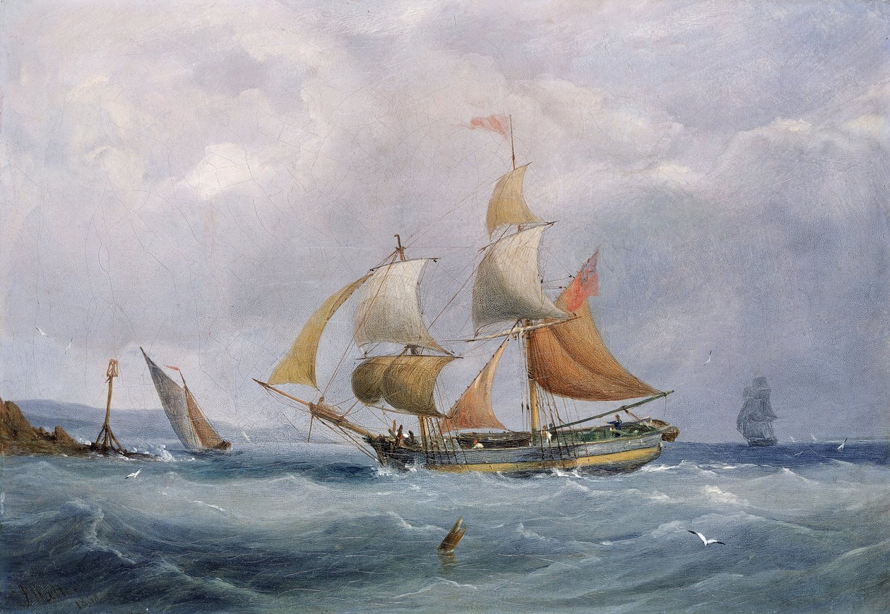 Een commerciële brik die de monding van de Avon binnenvaart, in Bristol (Engeland) door Joseph Walter