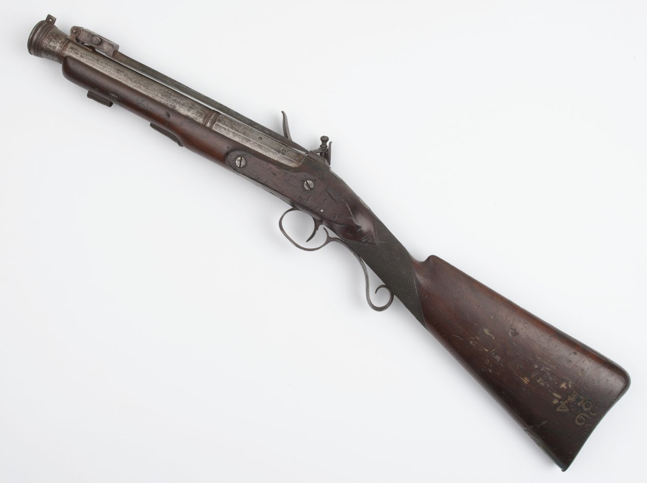 Blunderbuss met veer bajonet uitgegeven aan Ierse Vrijwilligers, ca. 1815 door Joseph Wood