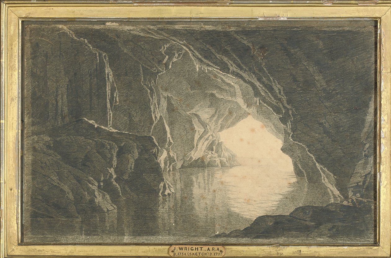 Een grot in de Golf van Salerno, avond door Joseph Wright of Derby