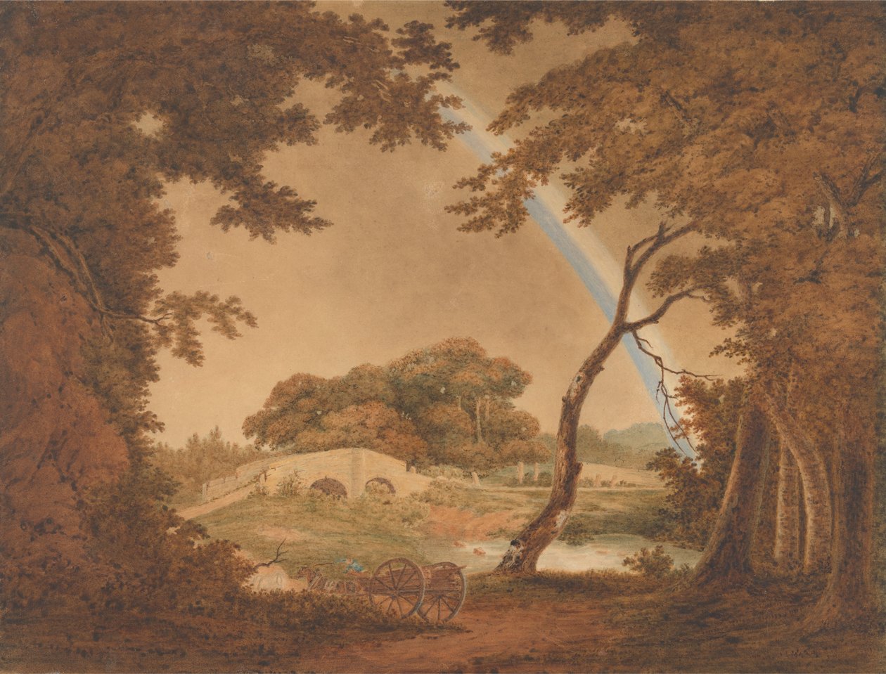 Landschap met regenboog, Uitzicht nabij Chesterfield door Joseph Wright of Derby