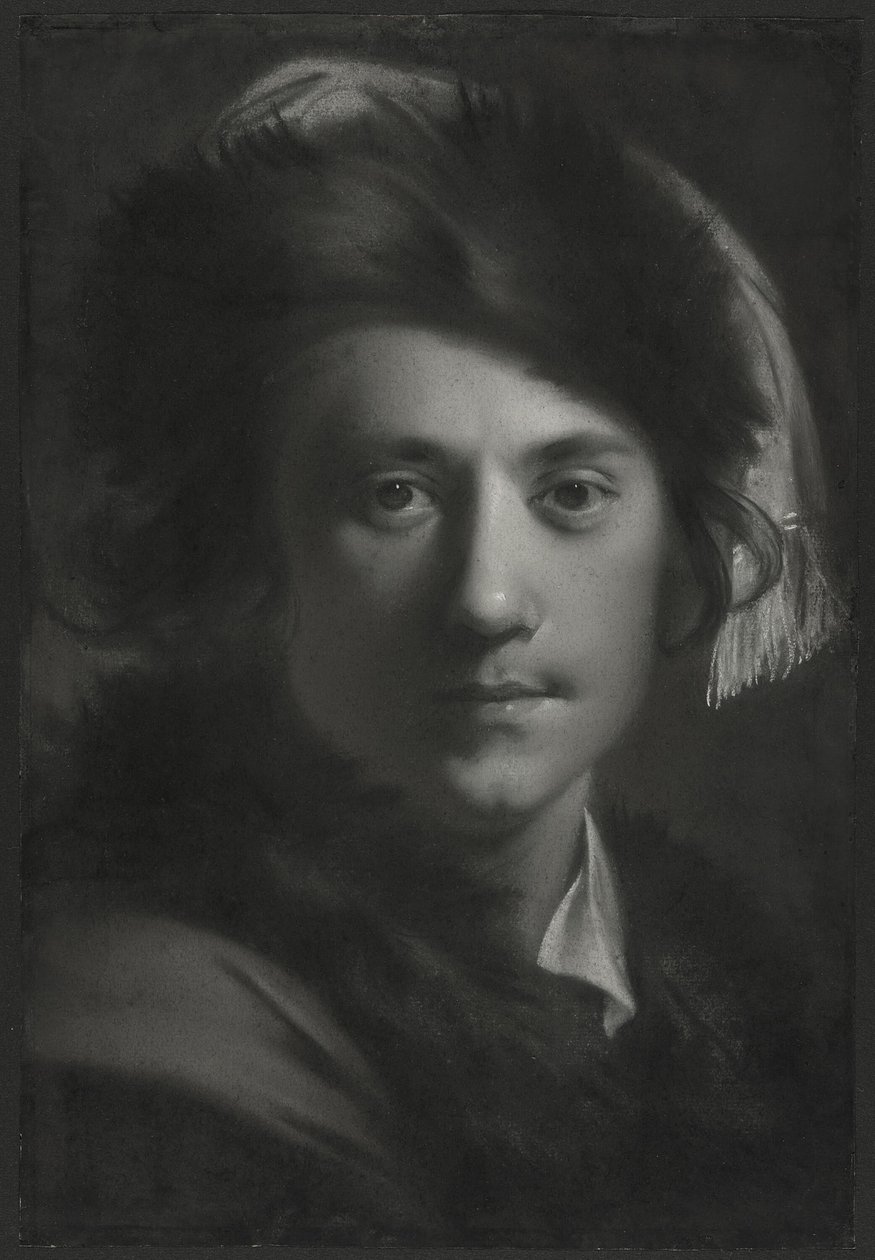 Zelfportret met bontmuts door Joseph Wright of Derby