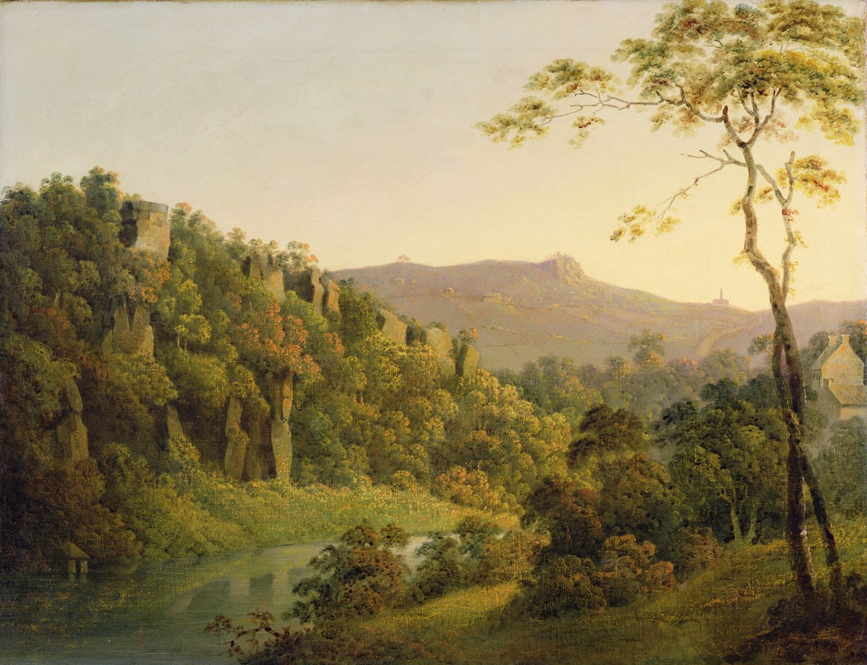 Uitzicht in Matlock Dale, richting Black Rock Escarpment door Joseph Wright of Derby