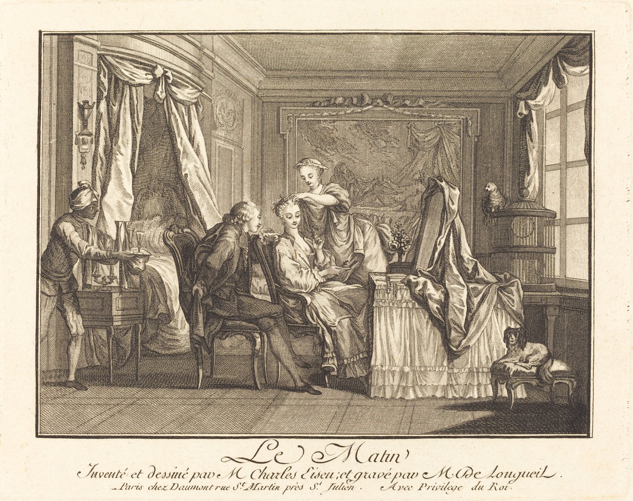 De ochtend door Joseph de Longueil after Charles Eisen
