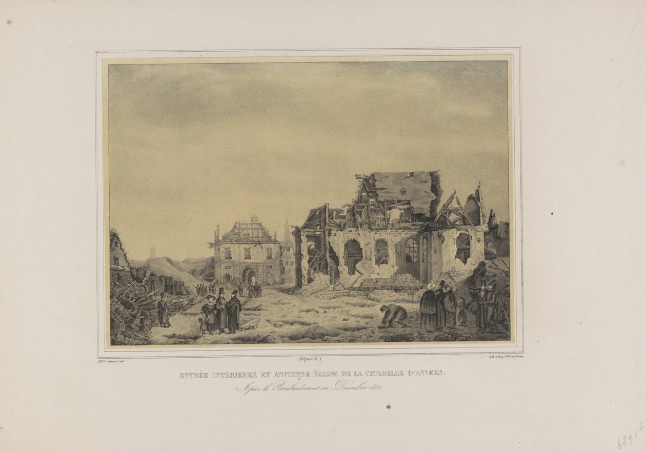 Poort en kerk in de Citadel van Antwerpen, 1832 door Joseph van den Nest