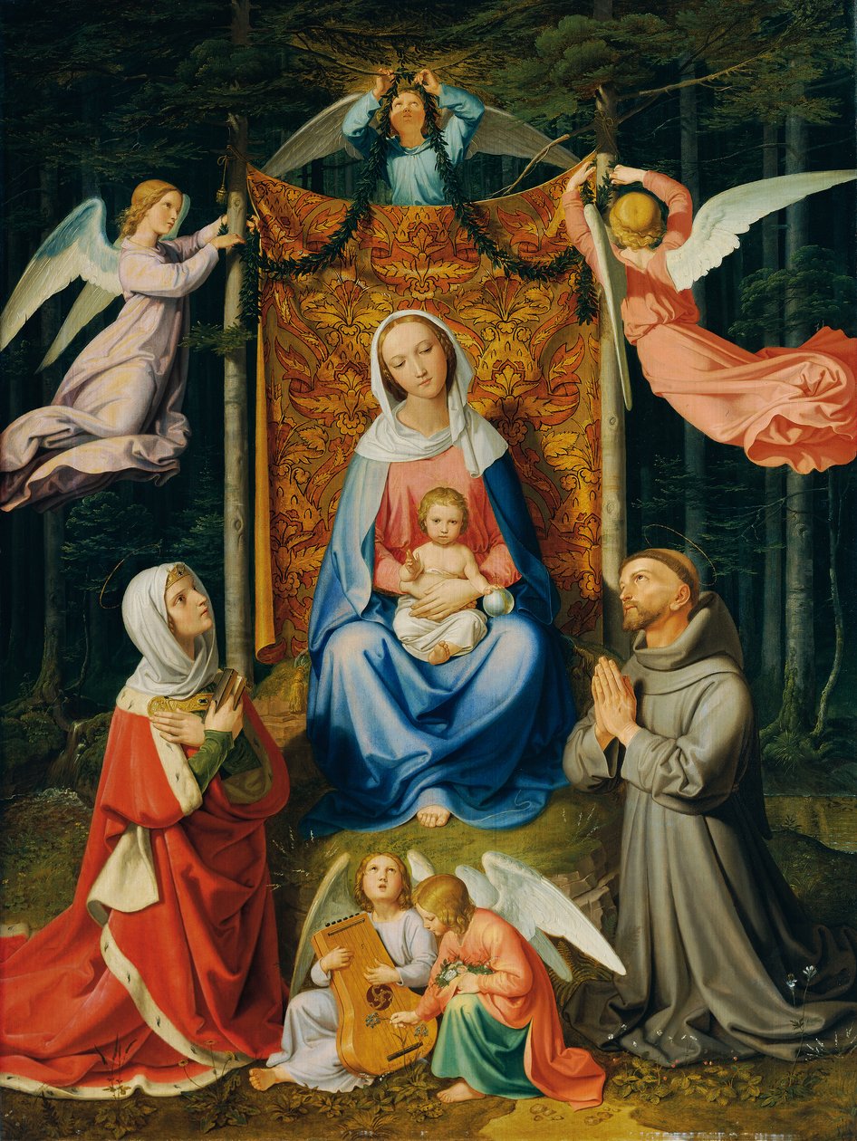Bosrust (Madonna met kind, heilige Adelheid en heilige Franciscus) door Joseph von Fuhrich