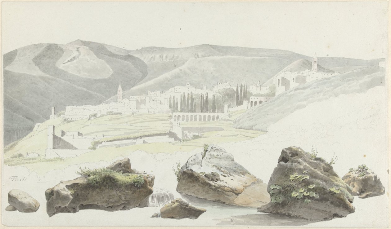 Landschap en stadsgezicht bij Tivoli door Josephus Augustus Knip