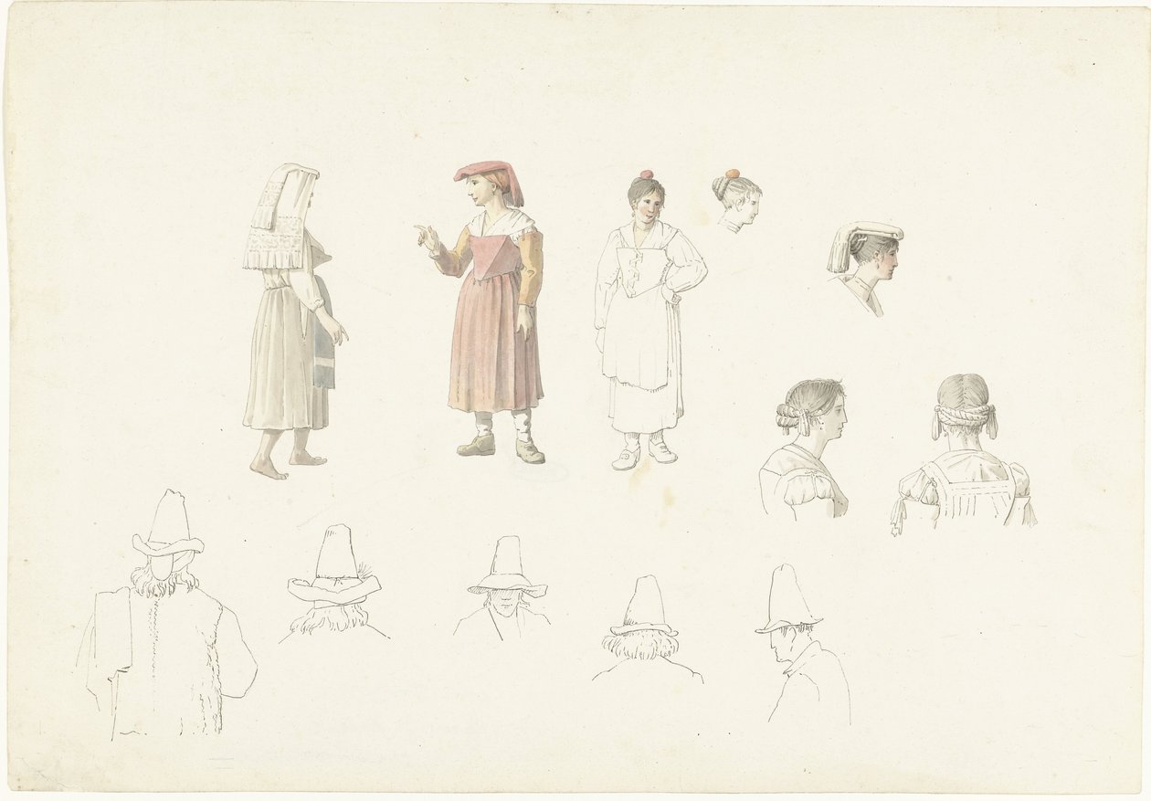 Studieblad met Italiaanse boeren en boerinnen door Josephus Augustus Knip