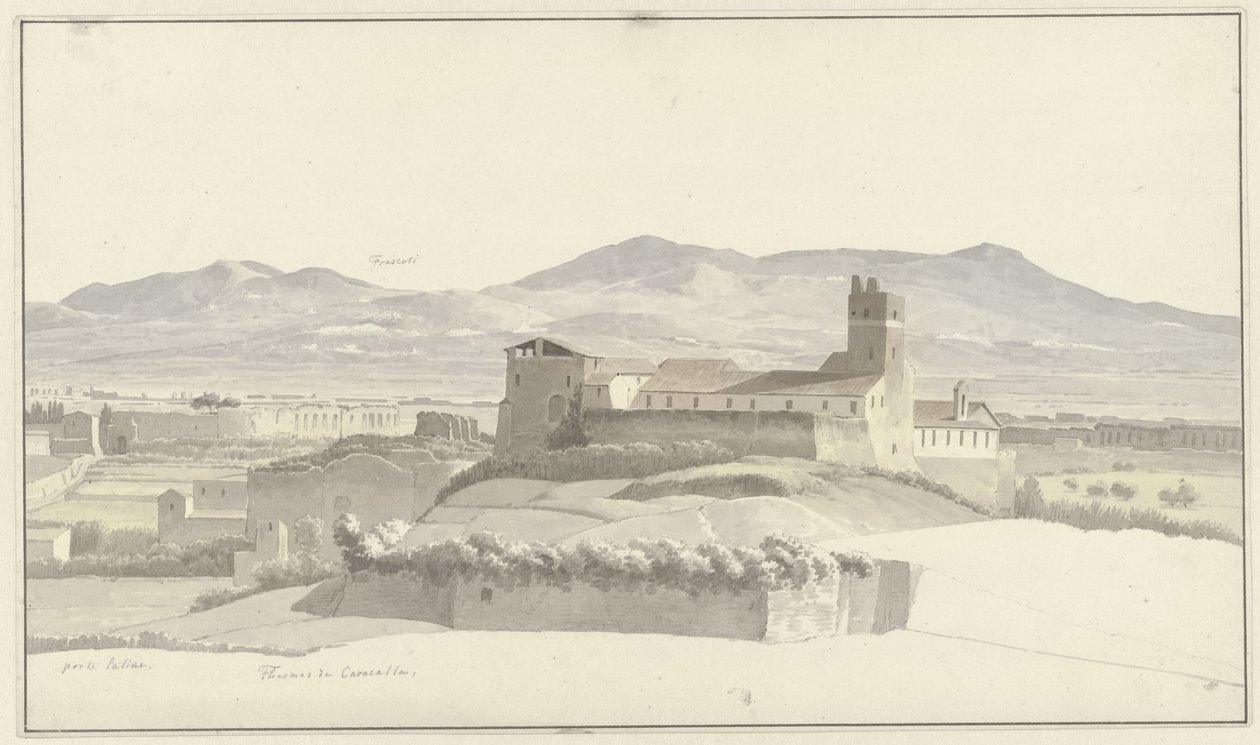 De Thermen van Caracalla, Rome, met Frascati in de verte door Josephus Augustus Knip