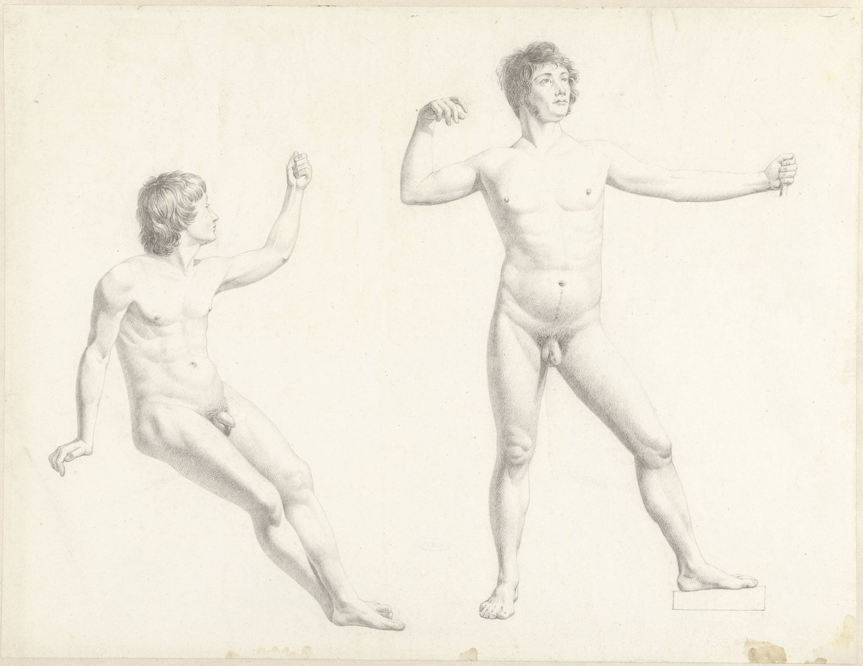 Twee mannelijke naaktstudies door Josephus Augustus Knip