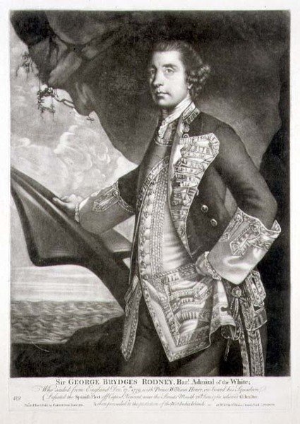 Portret van Sir George Brydges Rodney, Admiraal van het Witte Eskader, gegraveerd door William Dickinson door Joshua (after) Reynolds