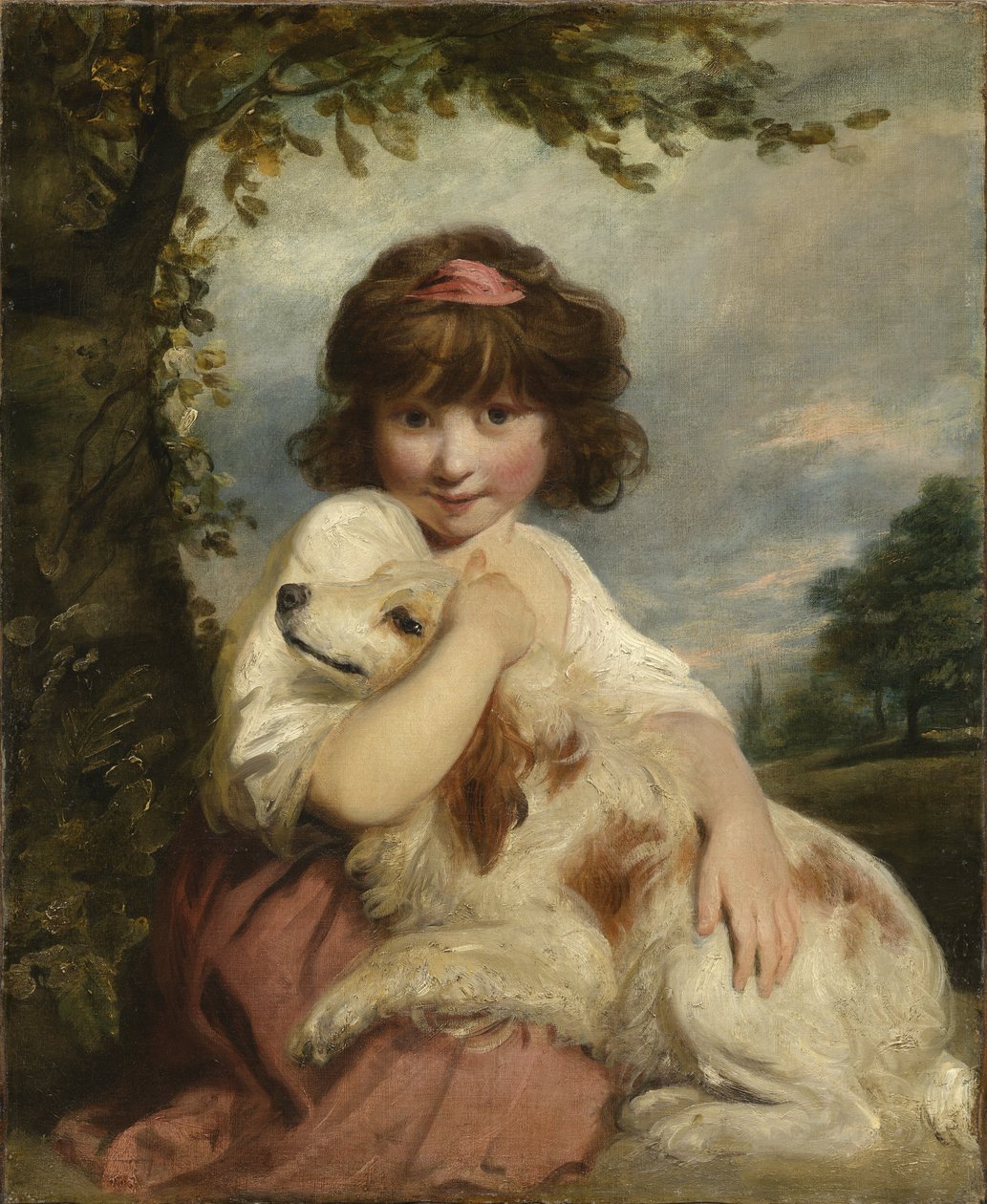 Een jong meisje en haar hond door Joshua Reynolds