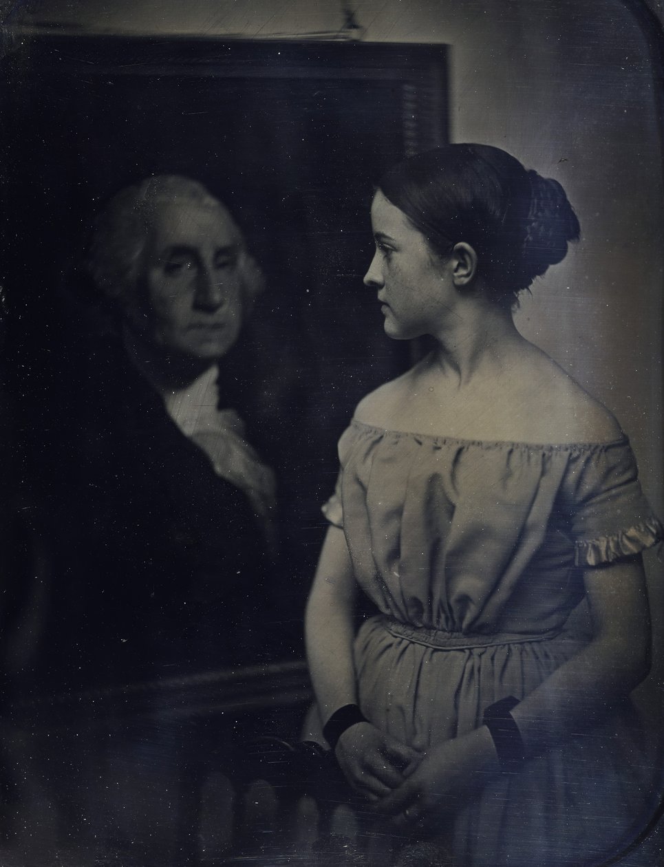 Meisje met Portret van George Washington, ca. 1850 door Josiah Johnson Hawes, Albert Sands Southworth