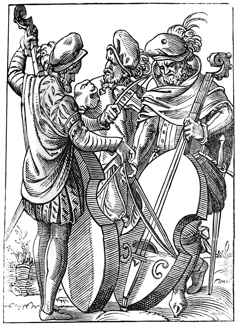 Een violist en twee cellisten, 16e eeuw 1849 door Jost Amman