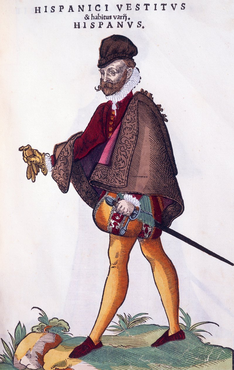 Kostuum van een Spaanse edelman, gravure uit Habitus praecipuorum popularum door Jost Amman