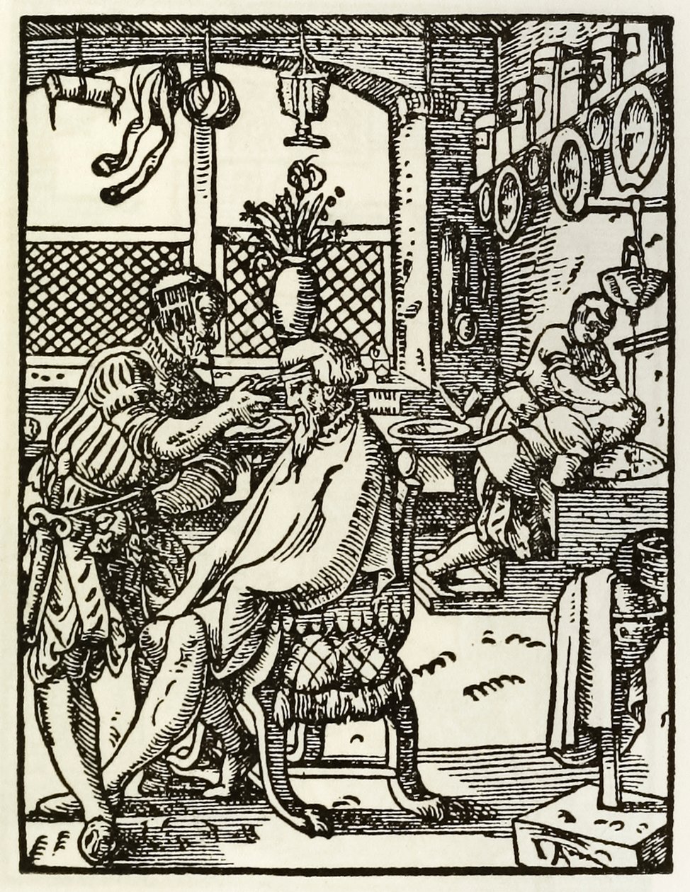 De Kappers uit een serie die beroepen en ambachten afbeeldt, voor het eerst gepubliceerd in Das Ständebuch 1568 in Frankfurt, Duitsland door Jost Amman