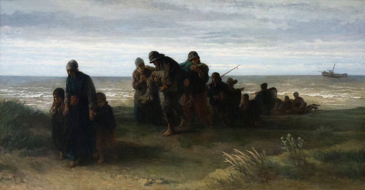 Vissers dragen een verdronken man door Jozef (1824 1911) Israels