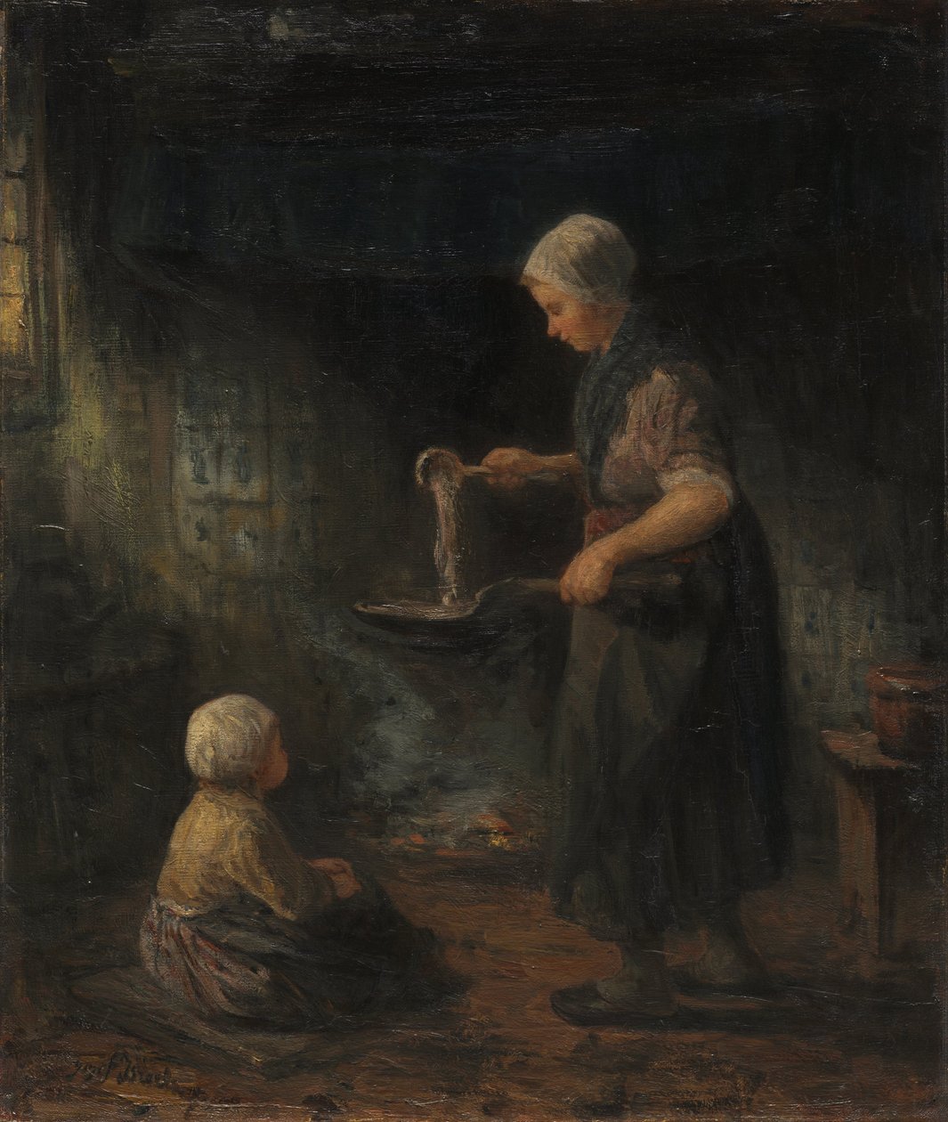 De pannenkoeken, ca. 1875 door Jozef (1824 1911) Israels
