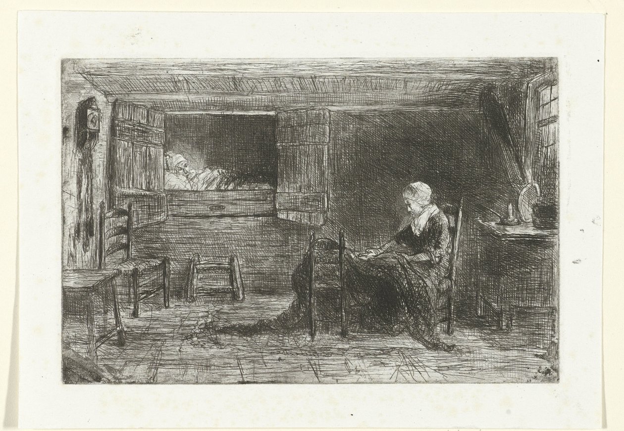 Twee figuren in een interieur door Jozef Israëls (possibly copy after)