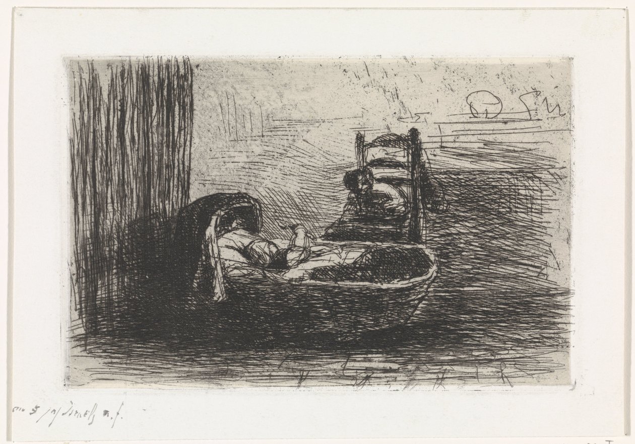 Kind in wieg door Jozef Israëls (signed by artist)