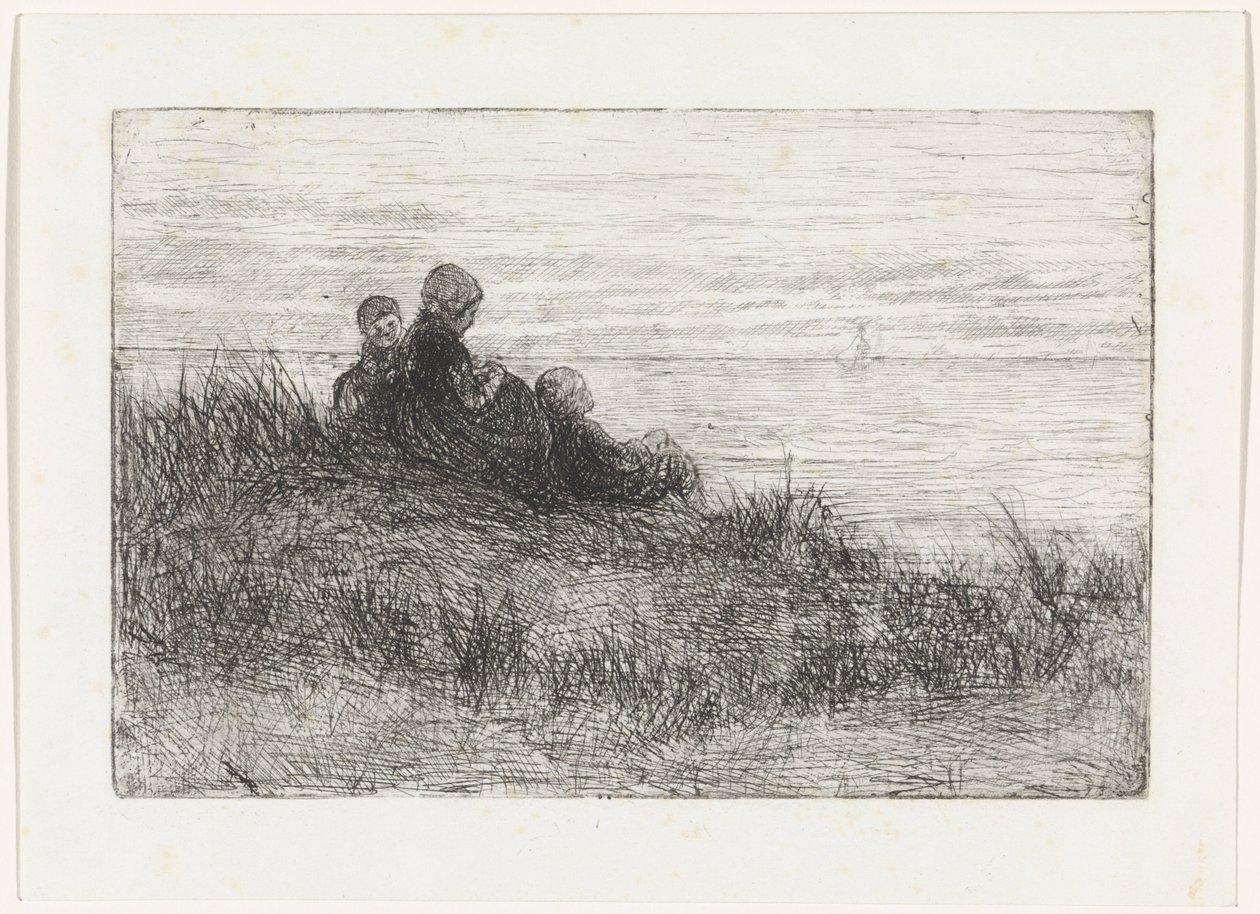 Duinlandschap met moeder en kinderen door Jozef Israëls