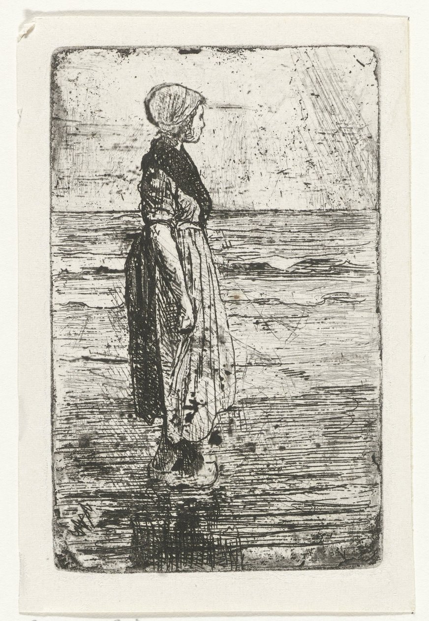 Staande vrouw op het strand door Jozef Israëls