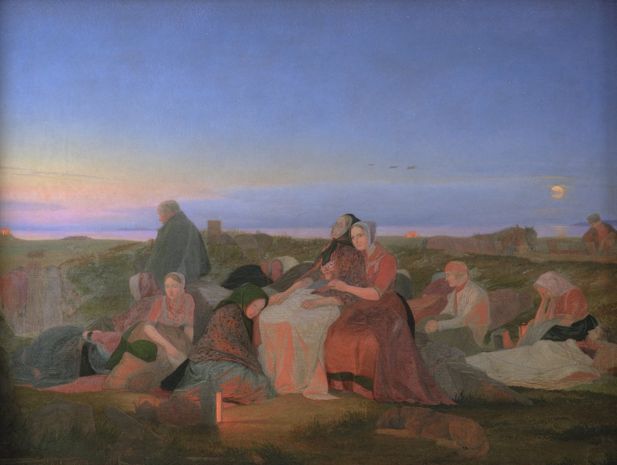 Midzomeravond. Zieke mensen slapen op het graf van St. Helena in Tisvilde door Jørgen V. Sonne