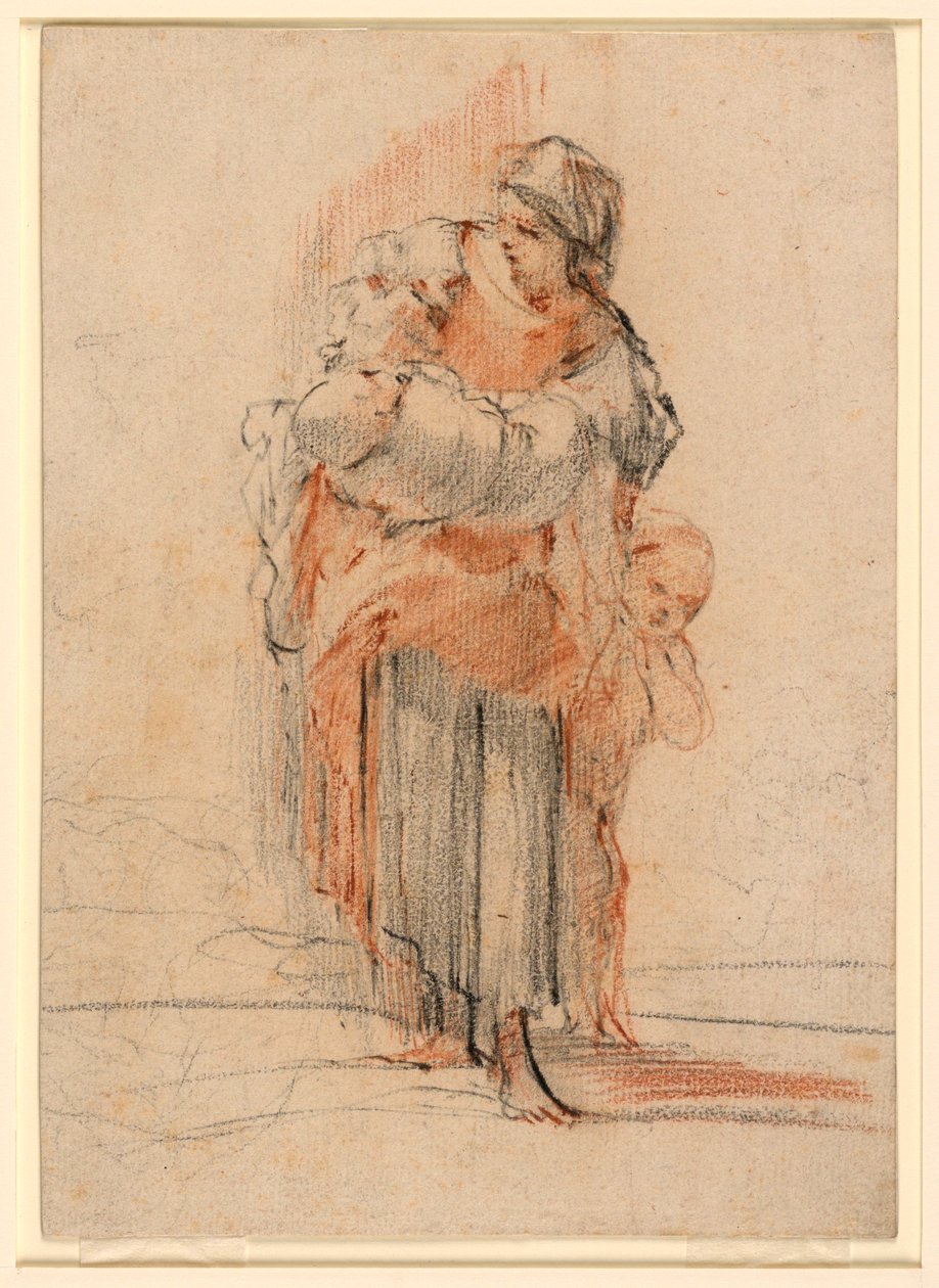 Tekening, Vrouw met twee kinderen, ca. 1750 door Jérôme François Chantereau
